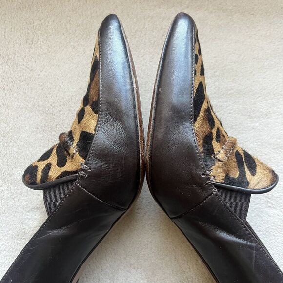 Donald Pliner Toro Brown Leather & Leopard Pony Fur Women’s 9 Heels Pointed Toe - Picture 6 of 16